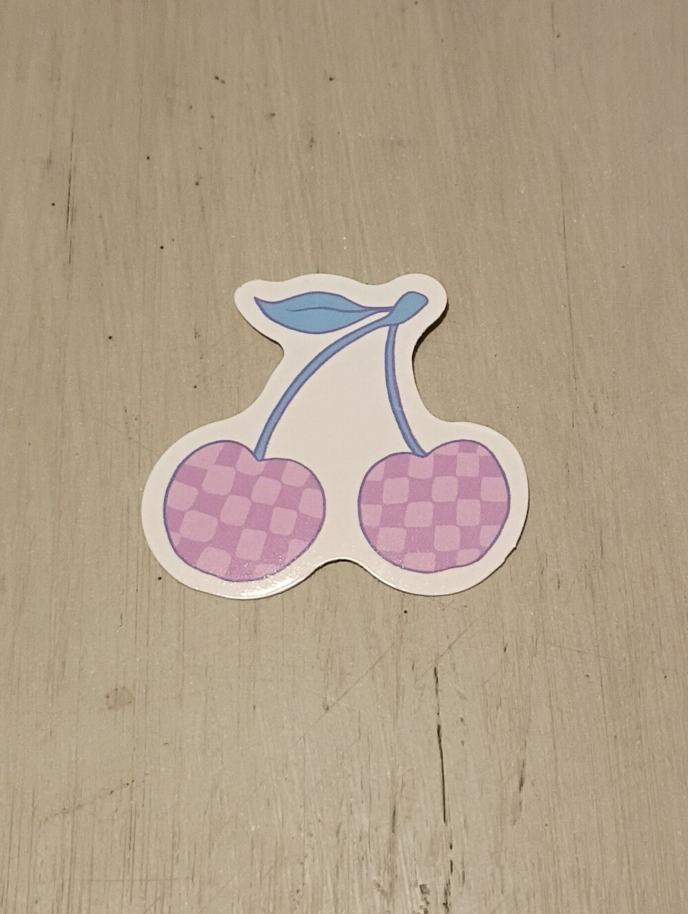 10/$10 Sticker Decal - Purple Checkered Patterned Cherries With Blue Stems